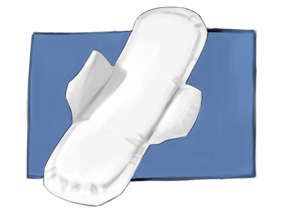 Illustrierte Darstellung einer weißen Binde mit zwei Flügeln auf blauem Hintergrund.