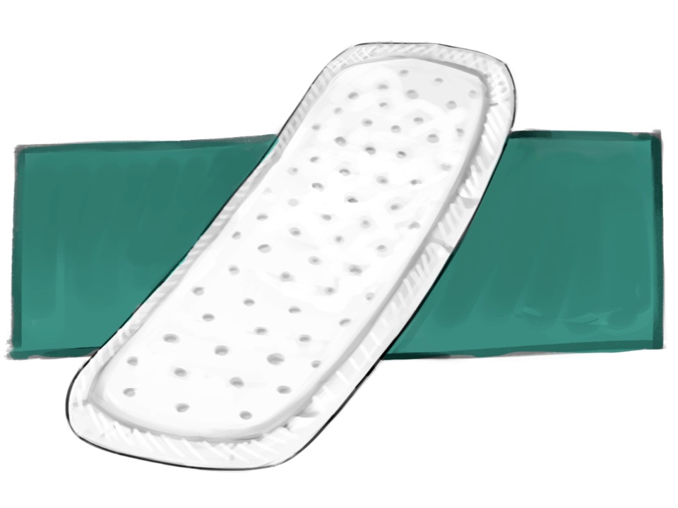 Illustrierte Darstellung einer weißen Slipeinlage auf dunkelgrünem Hintergrund.