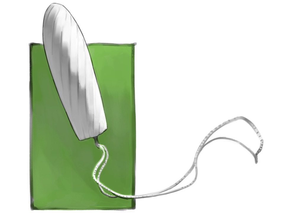 Illustration eines weißen Tampons auf grünem Hintergrund.