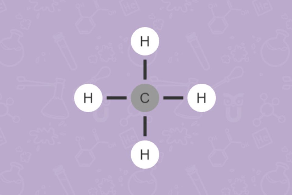 Strukturformel Methan, vier Wasserstoffe umgeben ein Kohlenstoffatom