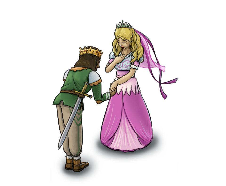 Illustration: Ein Prinz macht einer Prinzessin den Hof