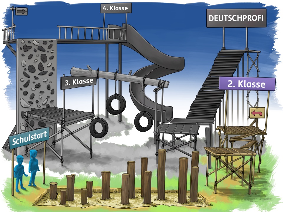 Farbige Illustration: Hindernisparcours