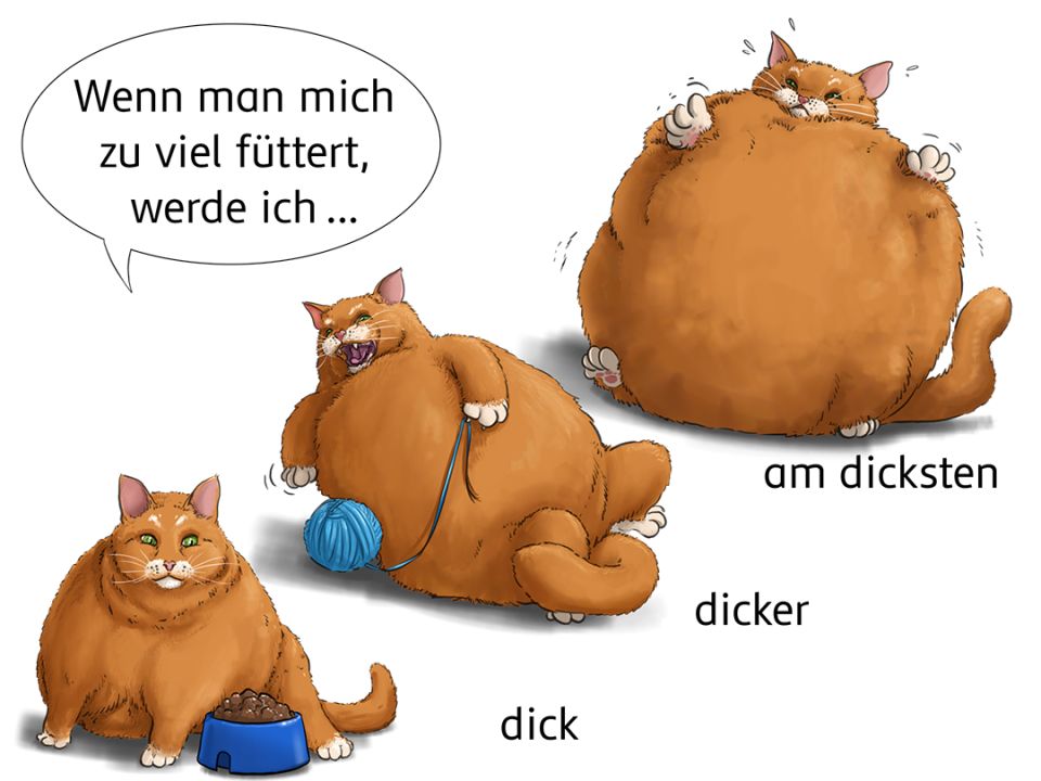 Grafische Darstellung: 3 Katzen, eine dick, eine dicker und eine am dicksten