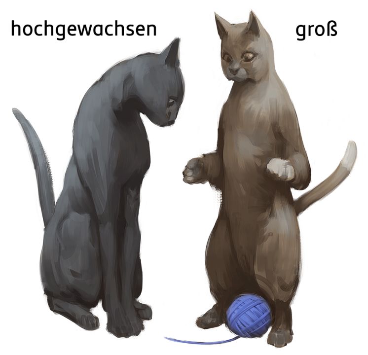 Grafische Darstellung: zwei gleich große Katzen spielen mit blauem Wollknäuel