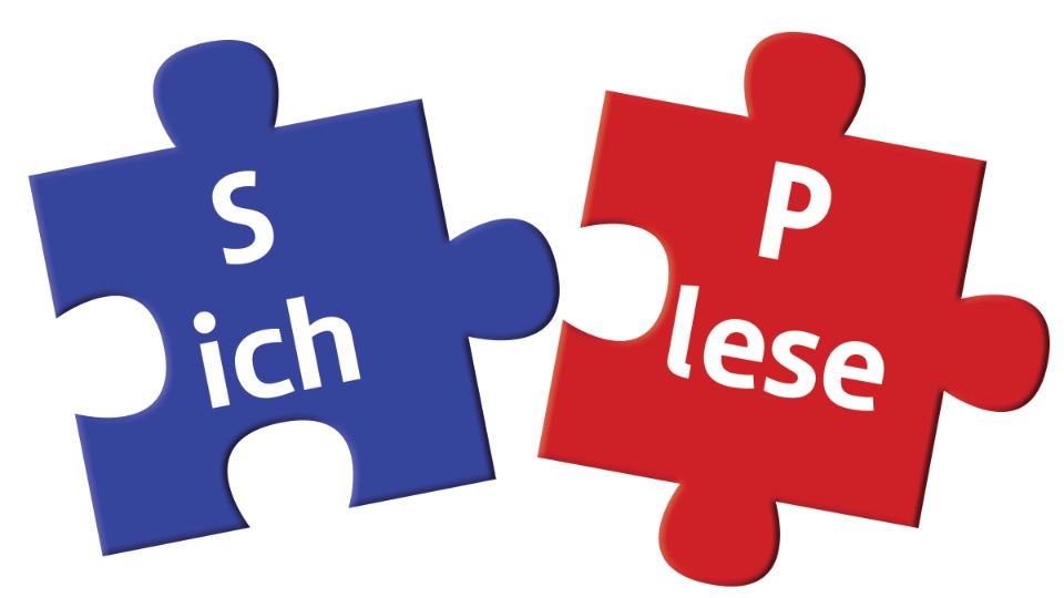 Grafische Darstellung: Zwei Puzzleteile mit den Abkürzungen von Satzgliedern S P