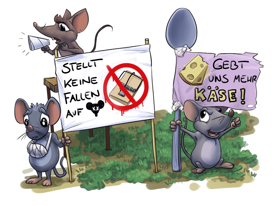 Mäuse demonstrieren mit Plakaten - pro Käse