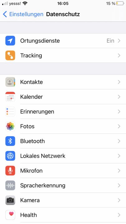 Datenschutzeinstellungen auf einem iPhone