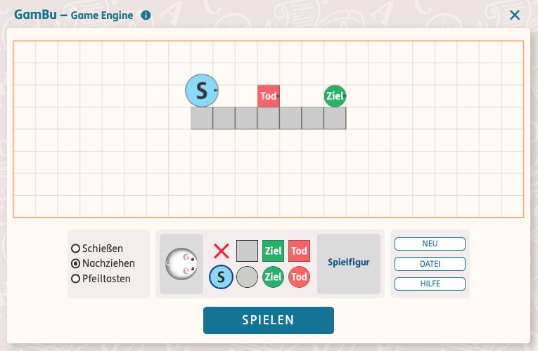 Screenshot von der Ansicht in GamBu, in der man Spiele entwickeln und editieeren kann.